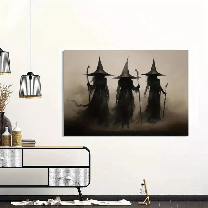 Abstract Retro Witch Halloween Canvas Wall Art Print Canvas Wall Art Peaceful Pleasures Health and Wellness