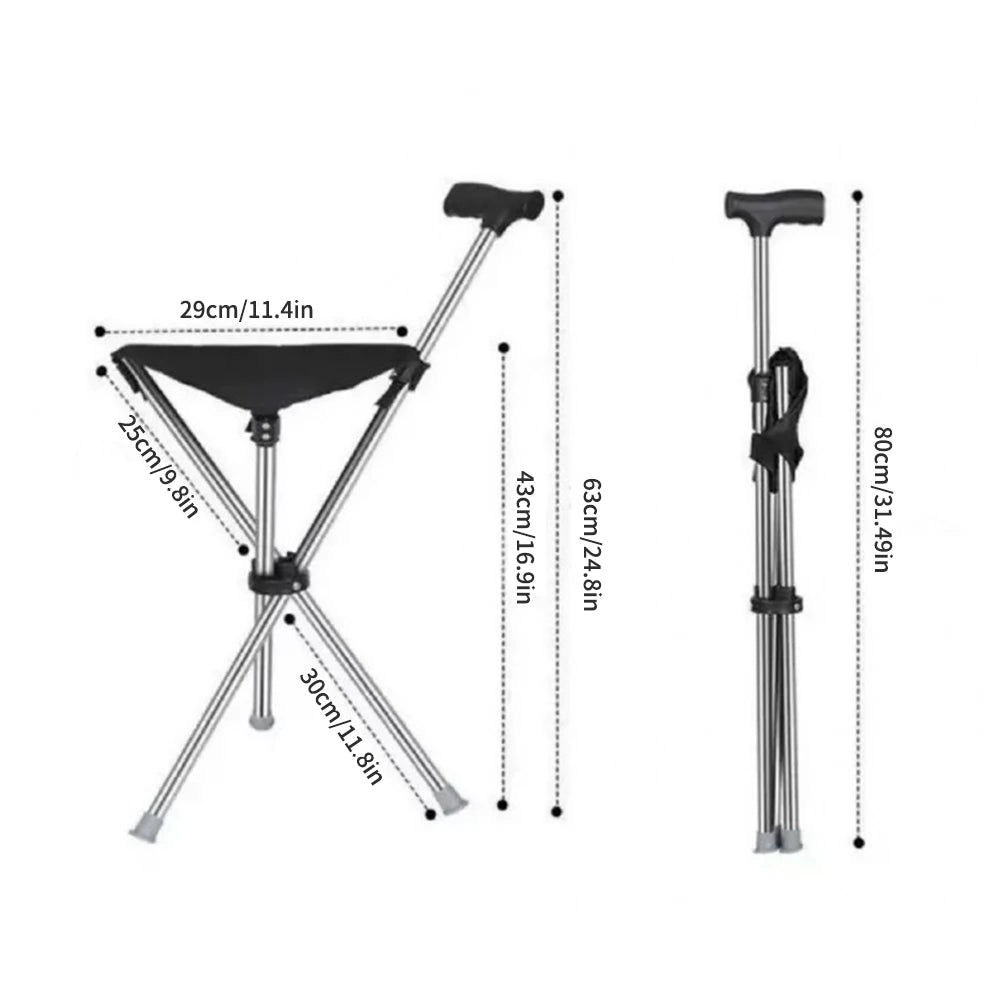 Adjustables Cane Easy To Carry Seat Portable Stool Folding Chair Non Slip Handle Super Light Walking Stick For Outdoor Walking Peaceful Pleasures Health and Wellness
