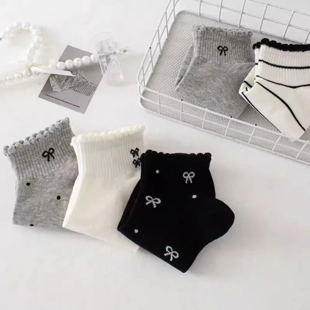 Kawaii Bow Low Cut Ankle Socks – 5 Pairs, Cotton, EU 36–40 Ankle Socks Peaceful Pleasures Health and Wellness