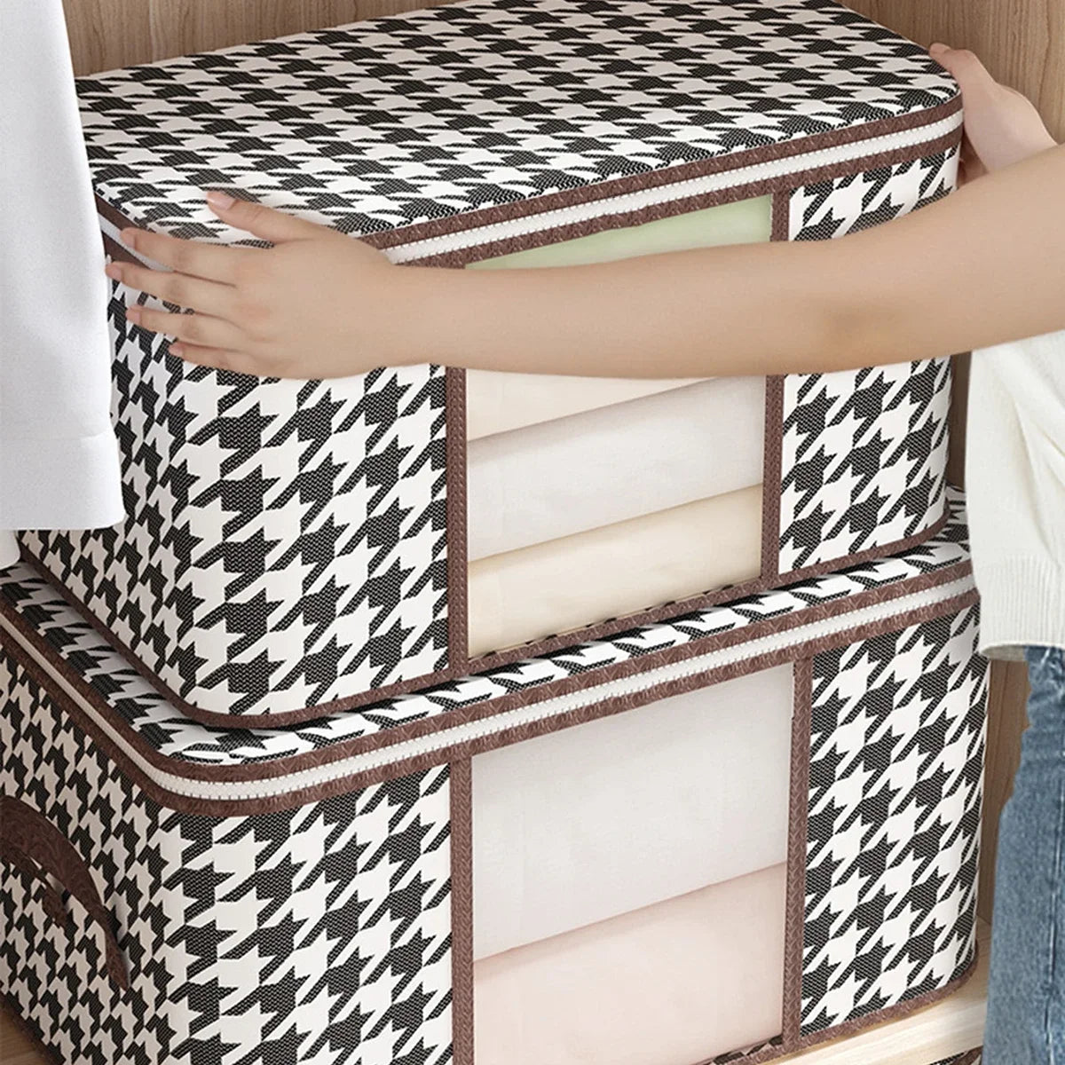 Visible Large Capacity Storage Box Portable Household Clothes Organizer With Handles Foldable Dustproof Quilt Zipper Container Peaceful Pleasures Health and Wellness