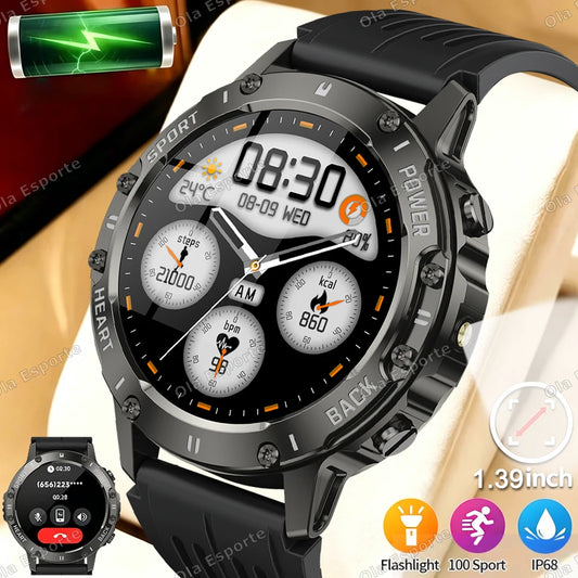 Military Smartwatch Men | AMOLED 360x360 | 100+ Sports Modes Military Smartwatch Peaceful Pleasures Health and Wellness