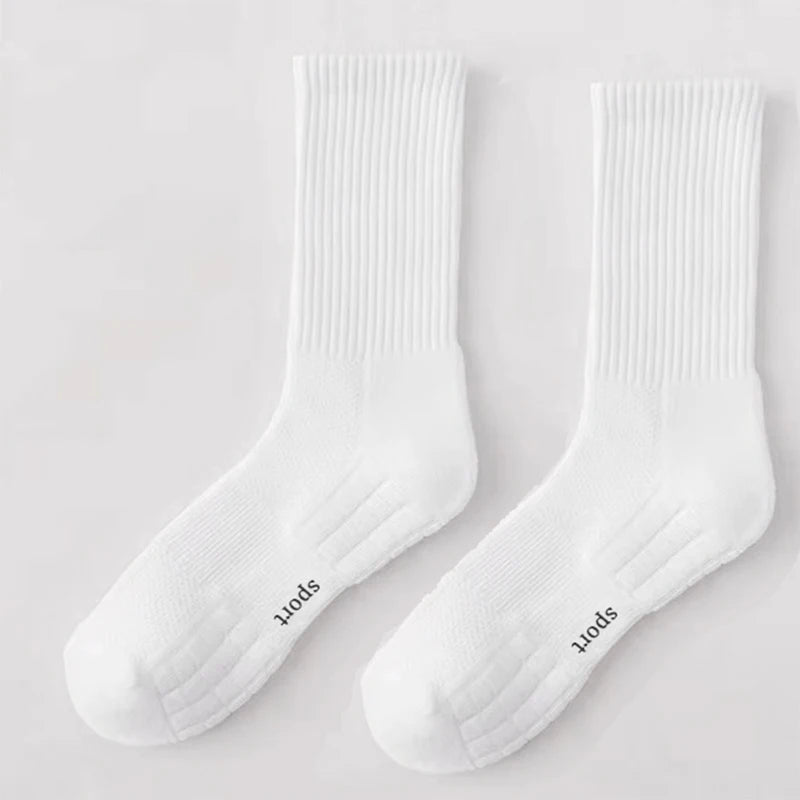 Men's Thick Bottom Sweat Absorbing and Breathable Sports Socks with Bottom Cushion for Running Professional Sports Men's Socks Peaceful Pleasures Health and Wellness Long Socks White