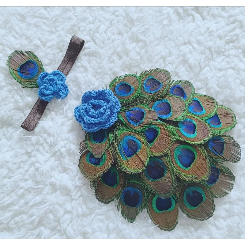 2pcs/ Peacock Costume Halloween Outfit Newborn Photography Prop with Feather Wings for Infant Girl Boy 1st Birthday Photo Shoot Peaceful Pleasures Health and Wellness Peacock Costume Set