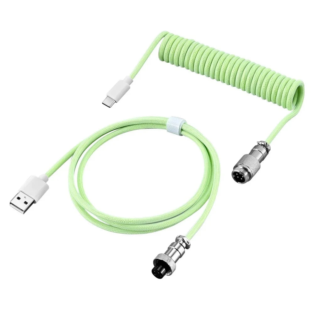 USB-C Coiled Keyboard Cable | Aviator Connector, Braided, 3M