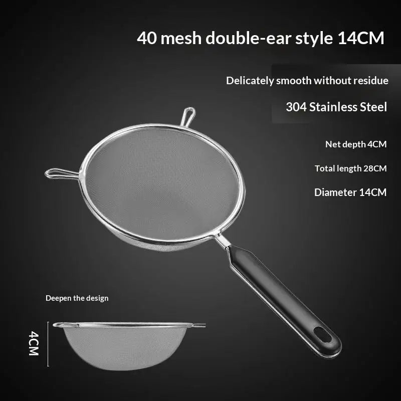 SUS 304 Fine Mesh Kitchen Strainer Set | Non-Slip Handle, 3 Sizes Fine Mesh Strainer Set Peaceful Pleasures Health and Wellness F