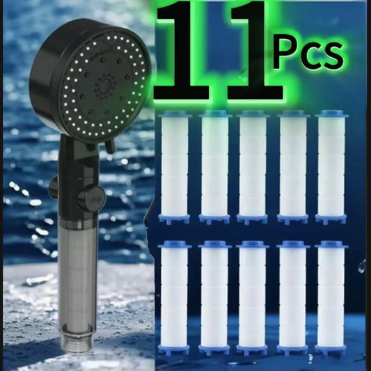 11-Piece Pressurized Handheld Shower Head Set | Water Saving Shower Head Set Peaceful Pleasures Health and Wellness