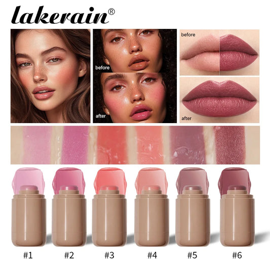 Lakerain 3in1 Cheek Lip Tinted Moistured Blush Stick Waterproof Easy Color Rouge Silky Smooth Blusher Cream Matte Contour Makeup Peaceful Pleasures Health and Wellness