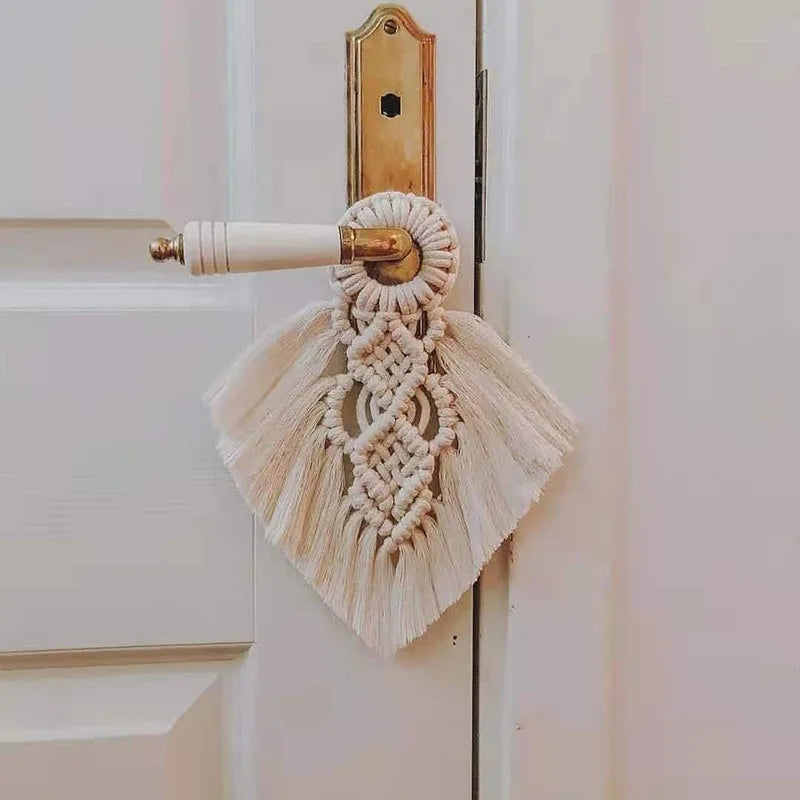 1PCS Bohemian Cotton Rope Wall Hanging, Handwoven Macramé Tapestry Home Decor Wall Art Cotton Handmade Door Handle Hanging Boho Peaceful Pleasures Health and Wellness