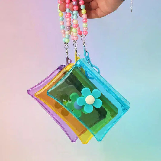Flower Bead Chain Coin Purse – Clear PVC Zipper Mini Wallet Coin Purse Oasis Select