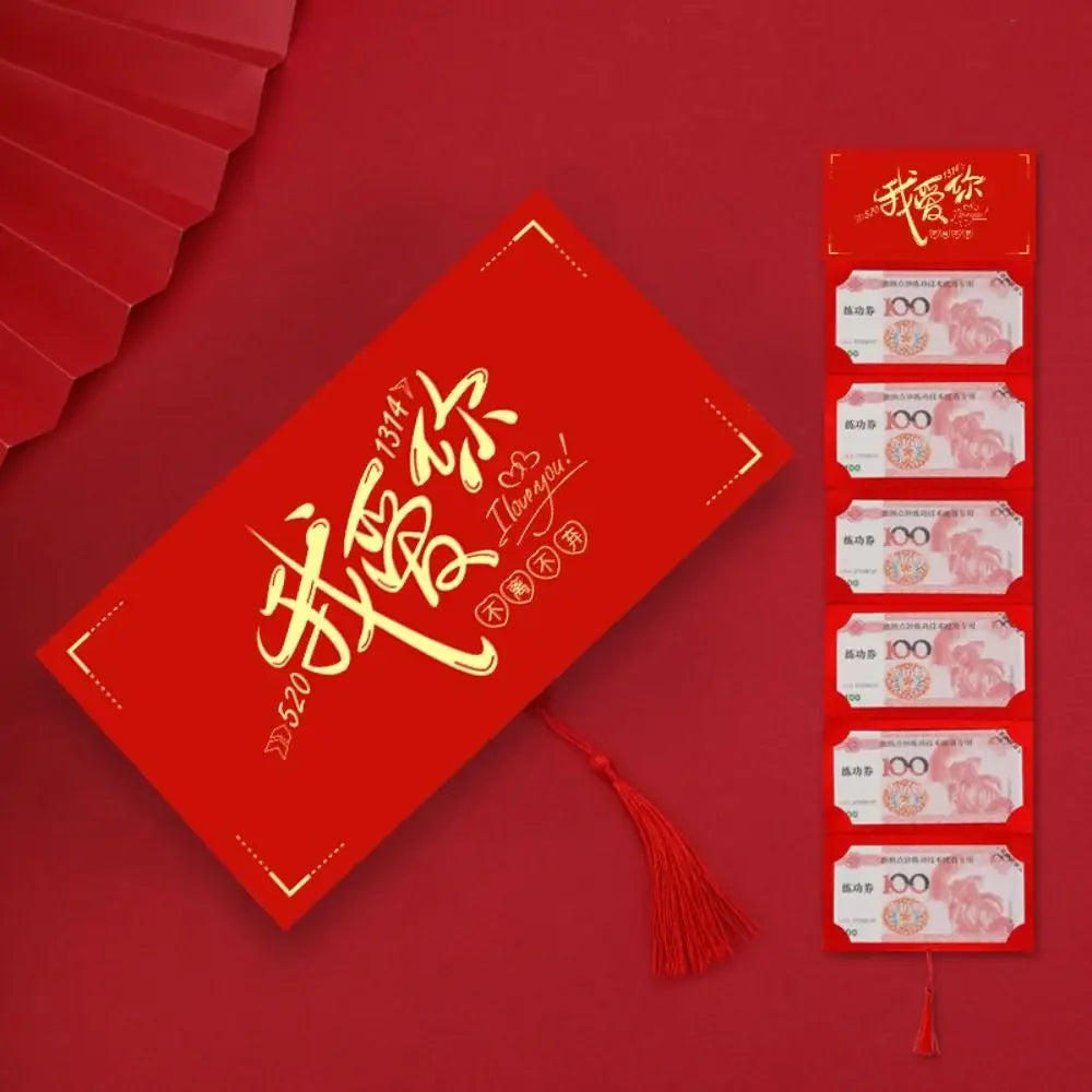 Creative New Year Packet Red Envelope DIY Packing Best Wishes Blessing Bag Luck Money Bag Tassels Red Pocket Celebration Party Peaceful Pleasures Health and Wellness 4-6 Slots-