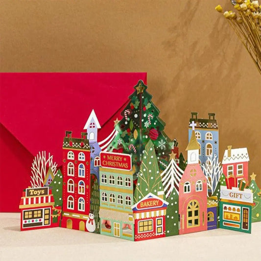 3D Pop-Up Christmas Card with Envelope – Gold Paper Carving Christmas Greeting Card Oasis Select
