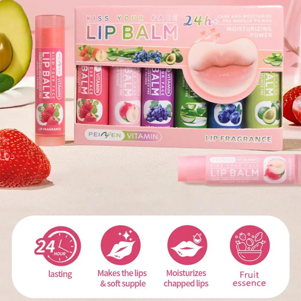 6-Piece Color Changing Fruit Lip Balm Set – Moisturizing Tint