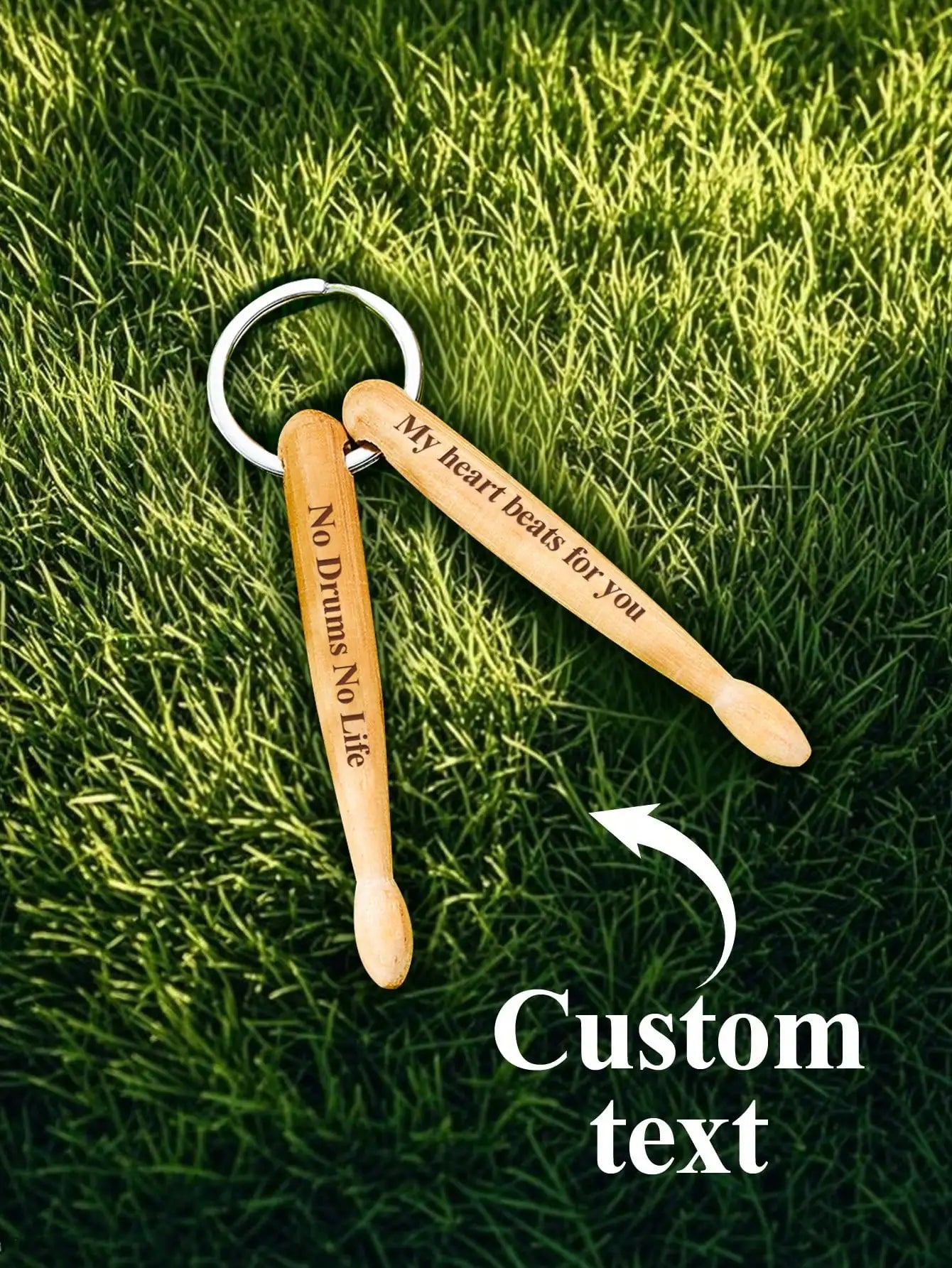 Custom Wooden Drumstick Keychain Personalized Engraved Keyring Gift for Drummers Couples Friends Birthday Anniversary Valentine Peaceful Pleasures Health and Wellness