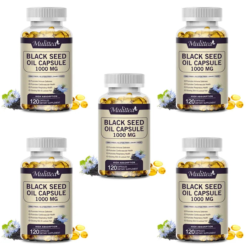 Black Seed Oil Capsules – Hair, Skin, Digestion, Immunity & Blood Pressure | 120 Count Peaceful Pleasures Health and Wellness 120pcs 5bottles United States