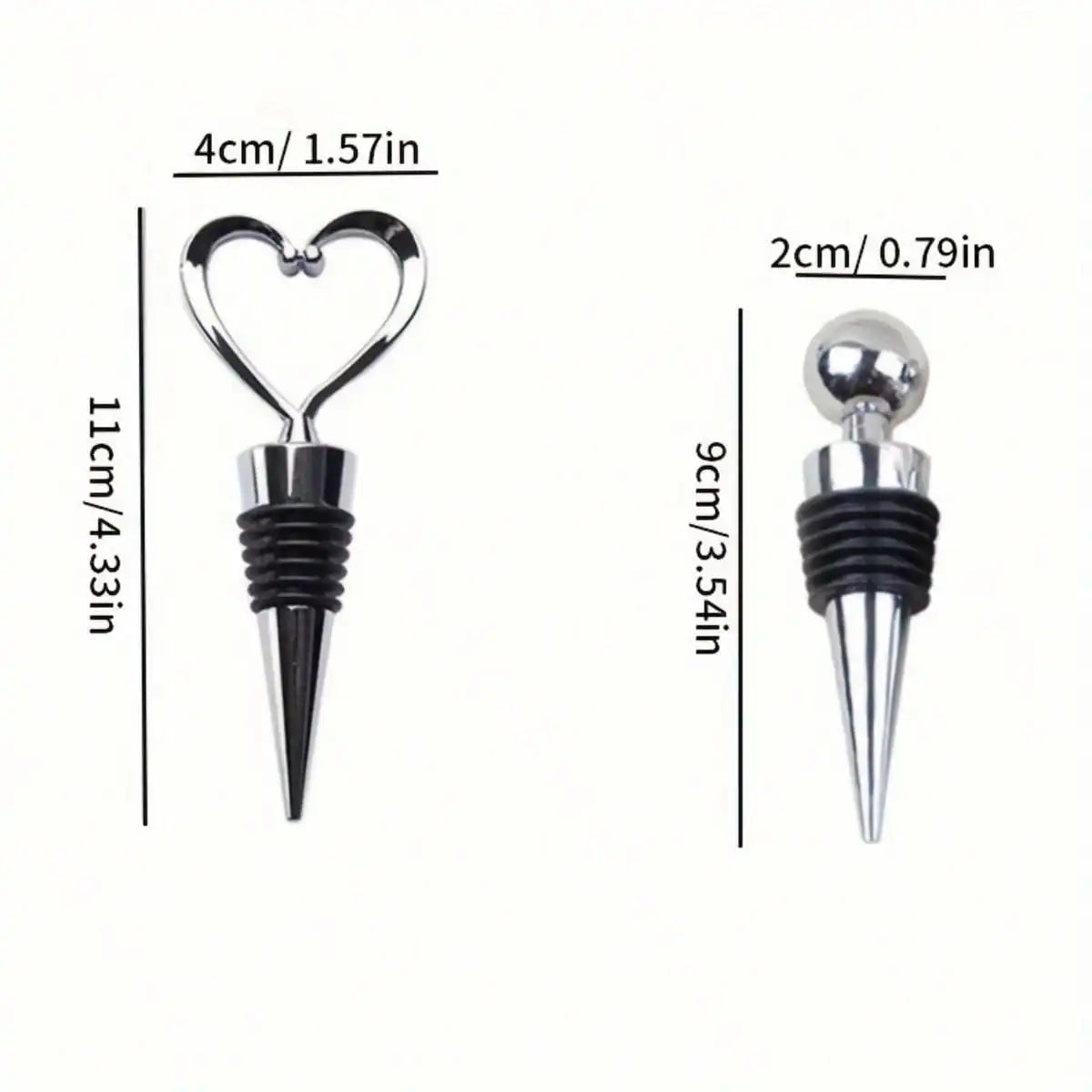 Heart Shape Wine Bottle Stoppers – Set of 4 | Silver & Champagne