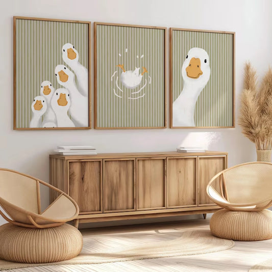 3-Piece Sage Green Duck Canvas Wall Art Print | Home Decor Canvas Wall Art Peaceful Pleasures Health and Wellness G4536-3pcs 21x30cm Black Framed