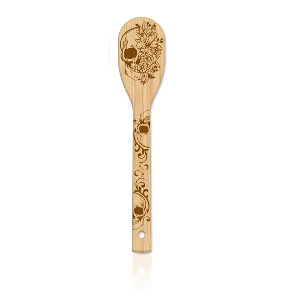 Skeleton Bamboo Cooking Utensils | Gothic Engraved 6-Piece Set Kitchen Utensil Set Peaceful Pleasures Health and Wellness BSpoon 1PCS 30X6cm