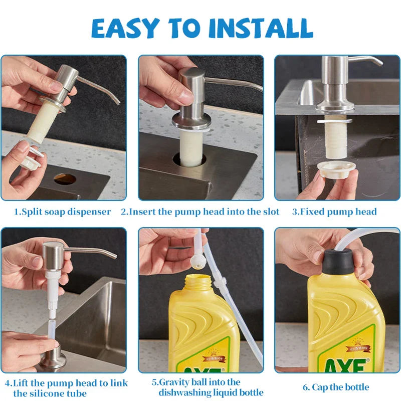 2-Pack Stainless Steel Soap Dispenser Pump for Kitchen Sink