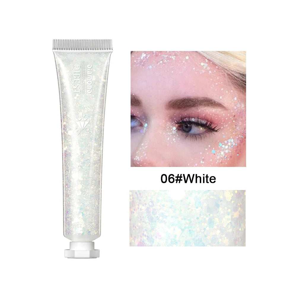 QIBEST Shimmer Highlighter Powder High Gloss Illuminator Powder Makeup For Face Lip Hair Body Highlight Makeup Glitter Gel Peaceful Pleasures Health and Wellness 06 White