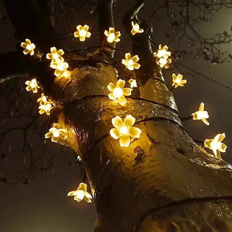 Solar Cherry Flower String Lights 20M – Waterproof Garden Garland