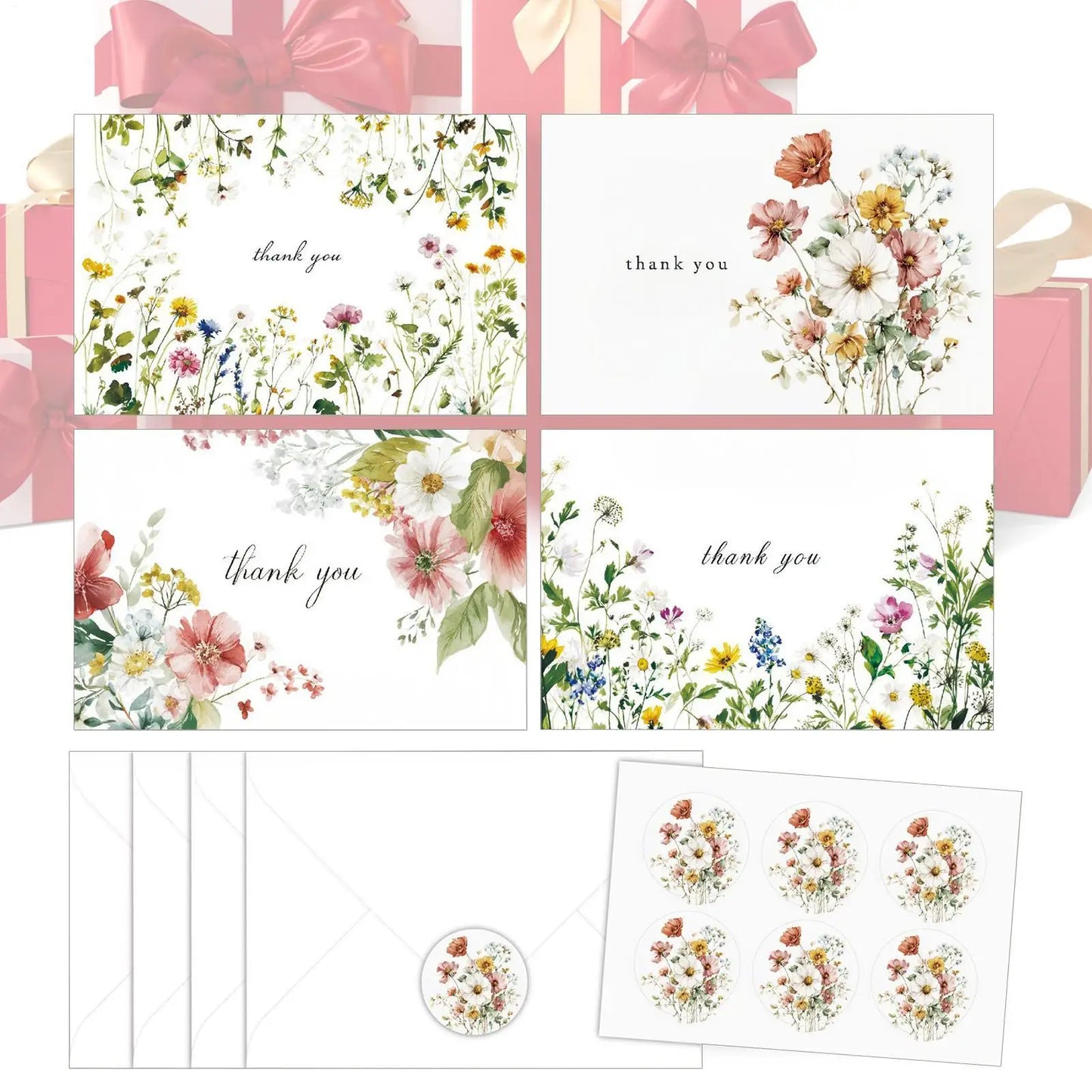 4-Pack Watercolor Floral Greeting Cards with Envelopes