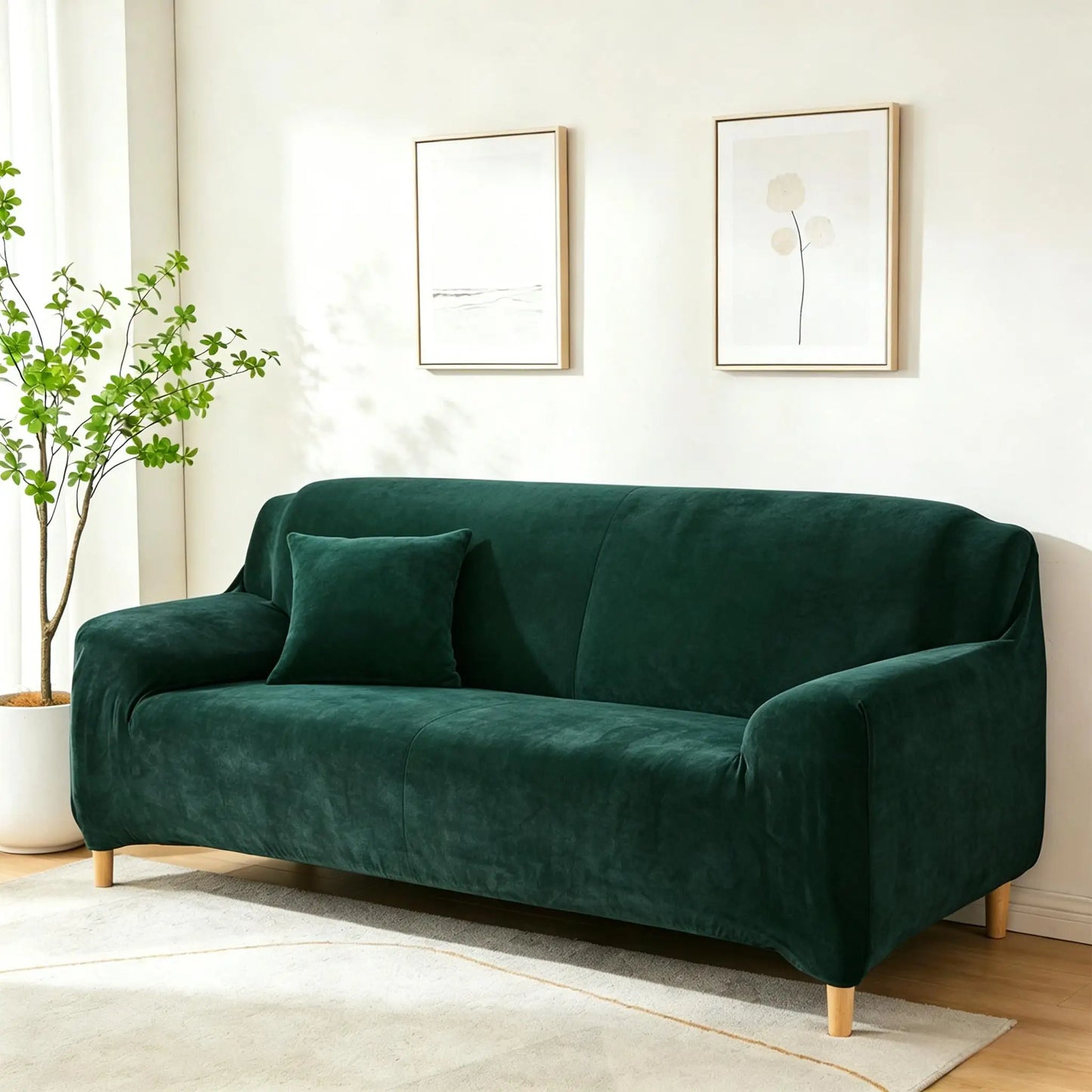 New Velvet Plush Stretch Sofa Slipcover Non Slip Soft Couch Loveseat Covers Furniture Protector with Elastic Bottom for Kids Pet Peaceful Pleasures Health and Wellness Green 4 Seat ( 225-290cm)