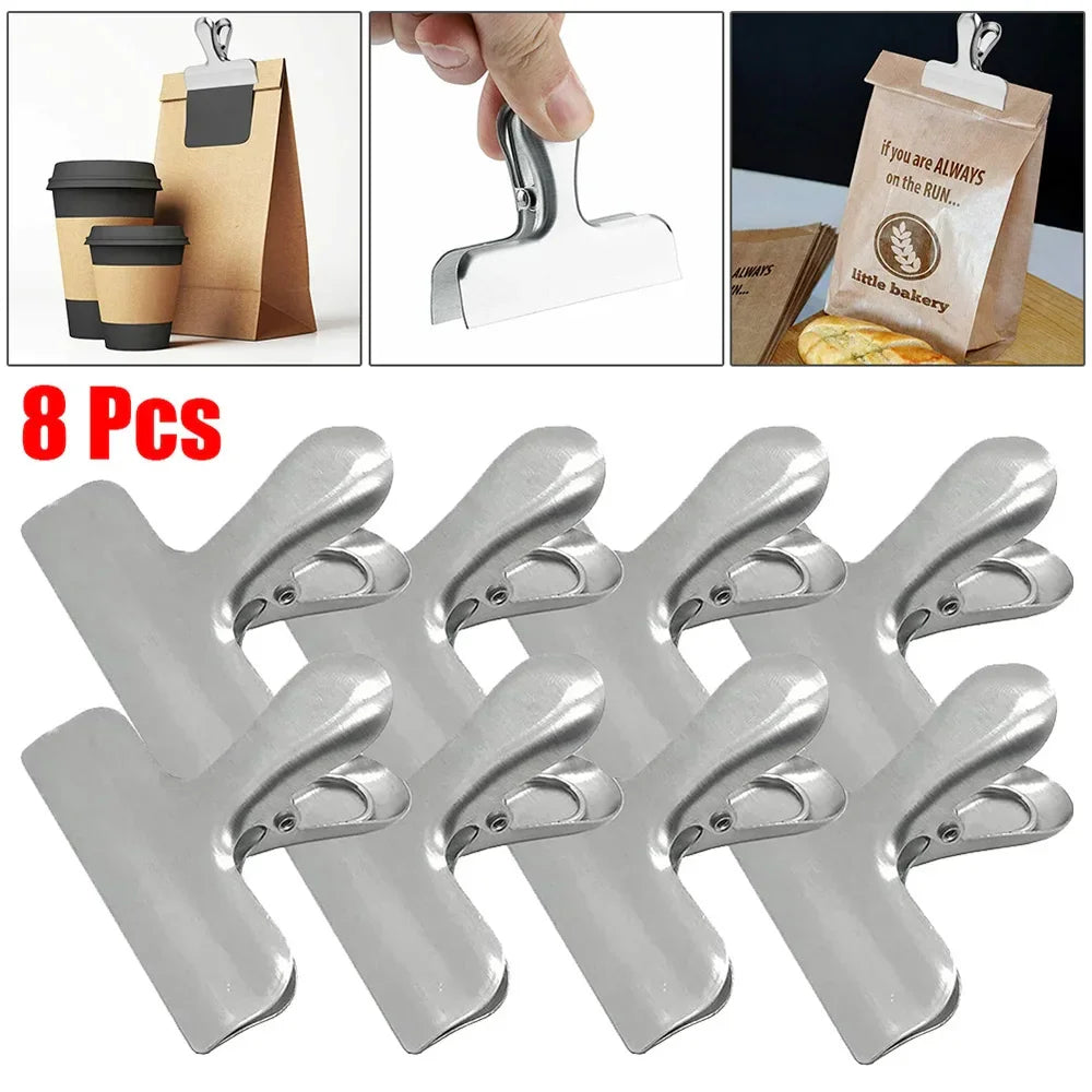 8pcs Stainless Steel Sealing Clip Food Snack Sealing Pocket Clip Vacuum Fresh-keeping Clip Kitchen Storage Gadgets Tools Peaceful Pleasures Health and Wellness