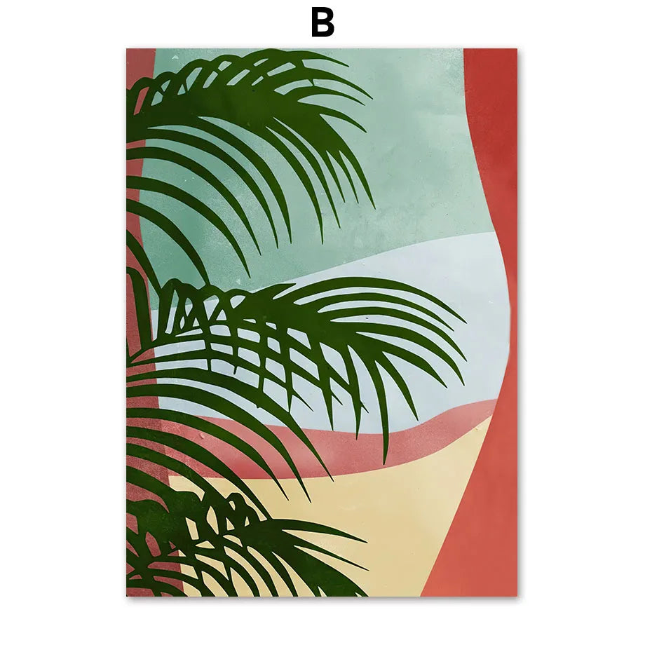 Boho Tropical Canvas Wall Art | Abstract Woman & Palm Leaf Print