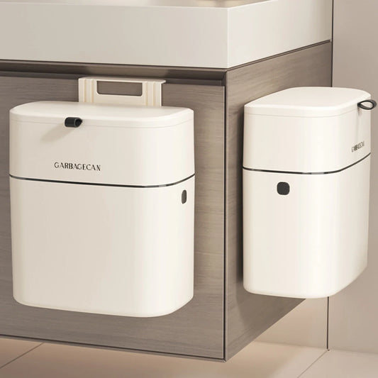 Wall Mounted Trash Bin for Kitchen, No Drill Adhesive, 8L Large Capacity, Narrow Space Design with Lid, Modern Home Peaceful Pleasures Health and Wellness