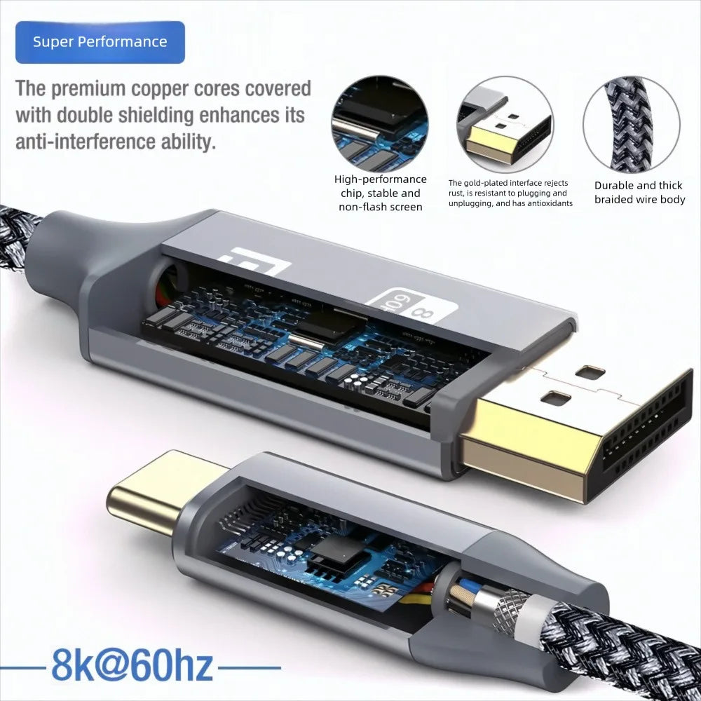 1.8M USB C To DisplayPort 1.4 Cable 32.4Gbps 8K@60Hz 4K@144Hz Type C To DP1.4 Adapter Thunderbolt 4/3 Compatible for MacBook Peaceful Pleasures Health and Wellness