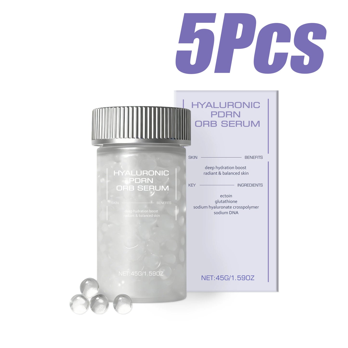 Hyaluronic PDRN ORB Serum – Firming & Deep Hydration Facial Peaceful Pleasures Health and Wellness 5 x 45g Boxed