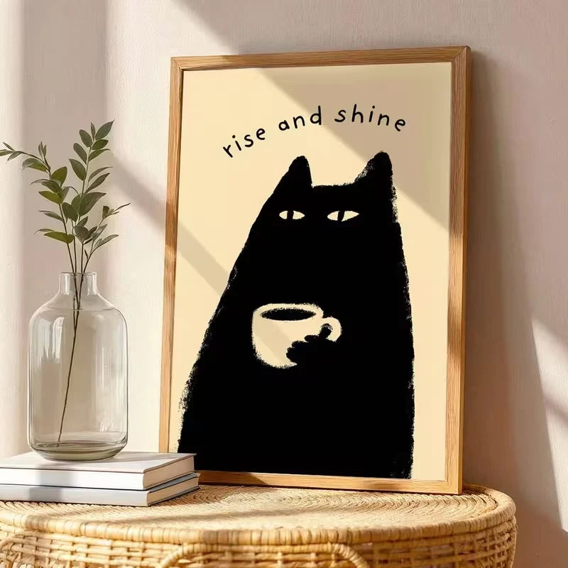 Black Cat Canvas Wall Art Print | Halloween Christmas Decor