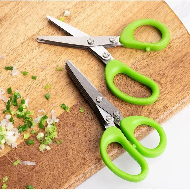 Multi-functional Stainless Steel 5 Layer Kitchen Scissors Pepper Shredded Chopped Scallion Cutter Laver Cut Cooking Tool Peaceful Pleasures Health and Wellness