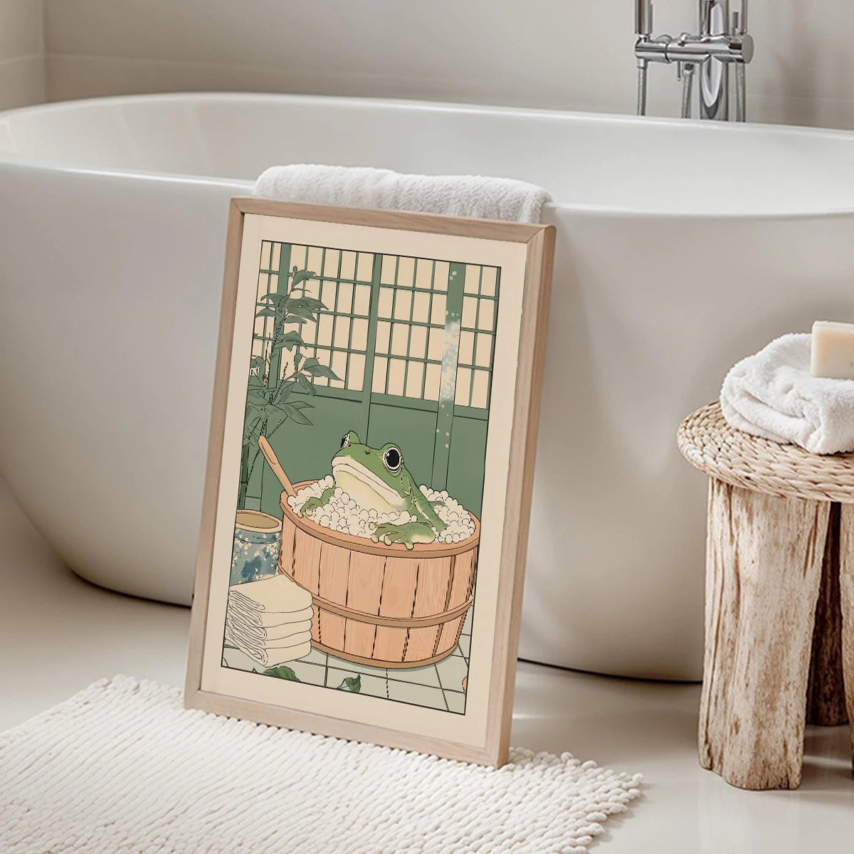 Japanese Frog in a Bathtub Vintage Canvas Wall Art | Unframed
