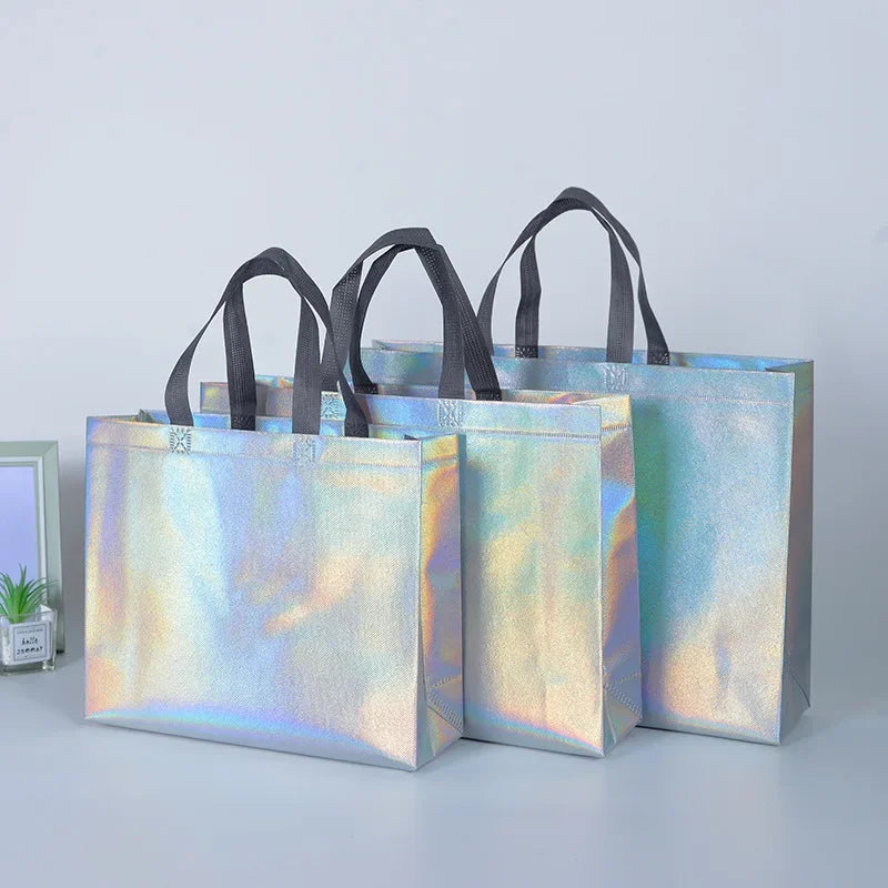 Silver Reusable Gift Tote Bags | Wedding & Party Favor Bags 10/20pk