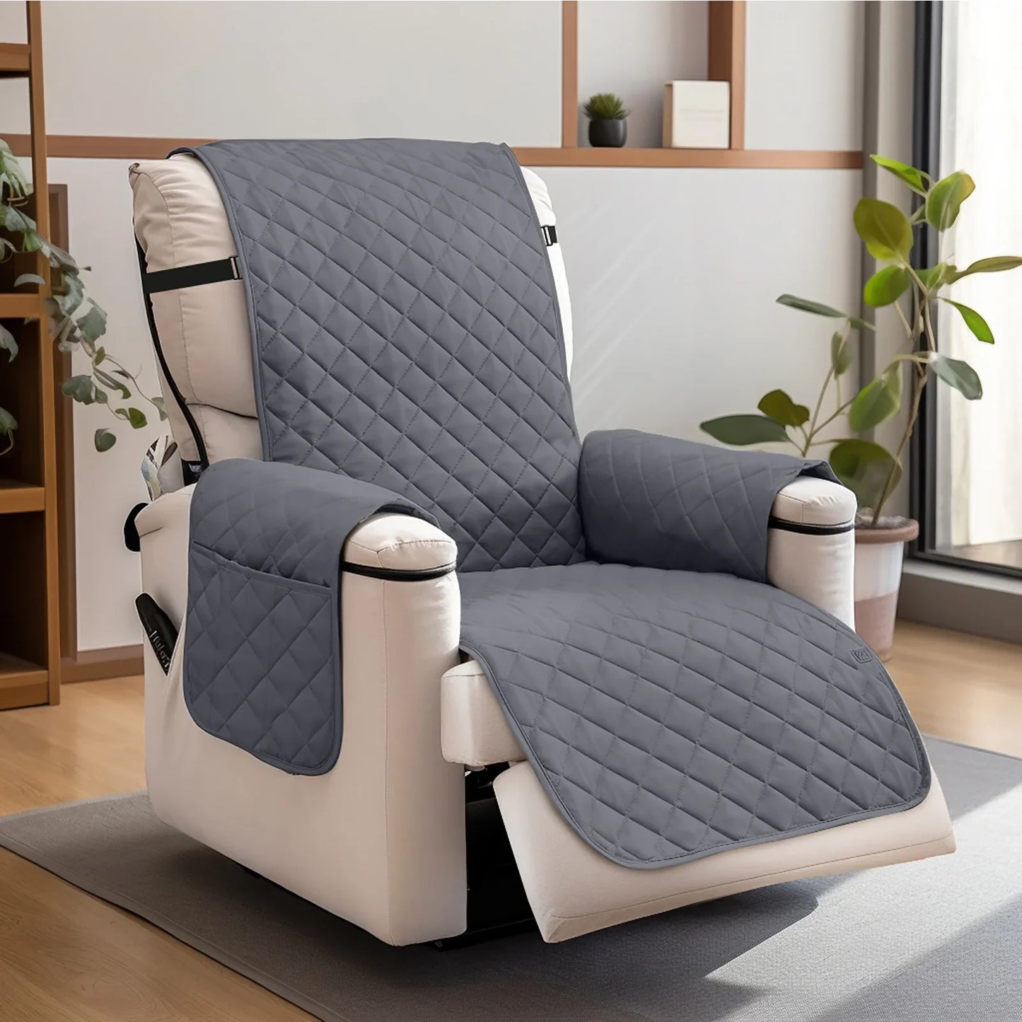 Waterproof Recliner Chair Cover 1 Seater Solid Color Quilted Armchair Slipcover for Living Room Pet Kids Furniture Protecter Peaceful Pleasures Health and Wellness