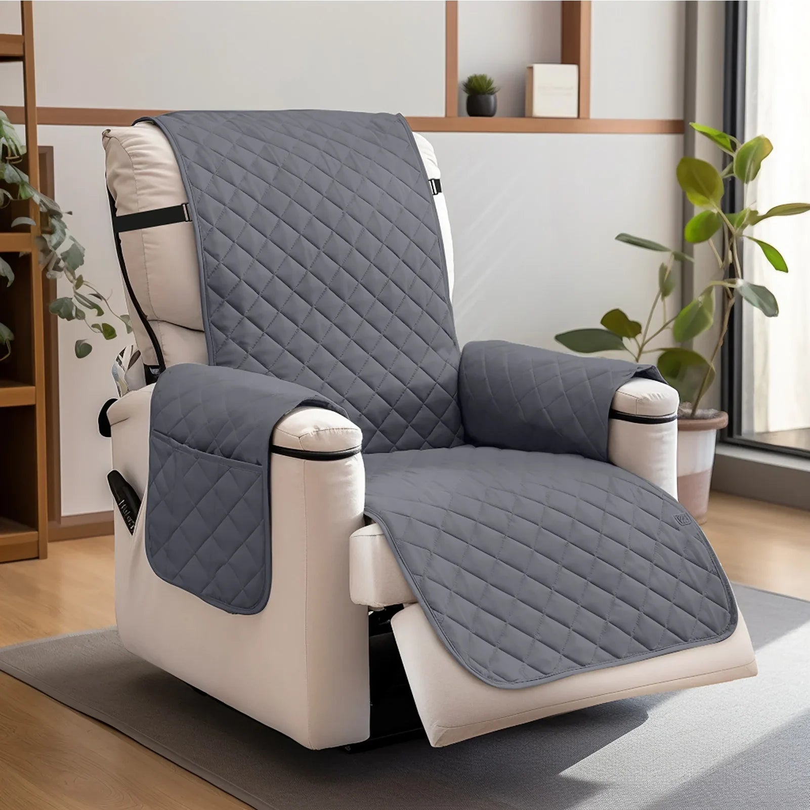 Waterproof Recliner Chair Cover 1 Seater Solid Color Quilted Armchair Slipcover for Living Room Pet Kids Furniture Protecter Peaceful Pleasures Health and Wellness