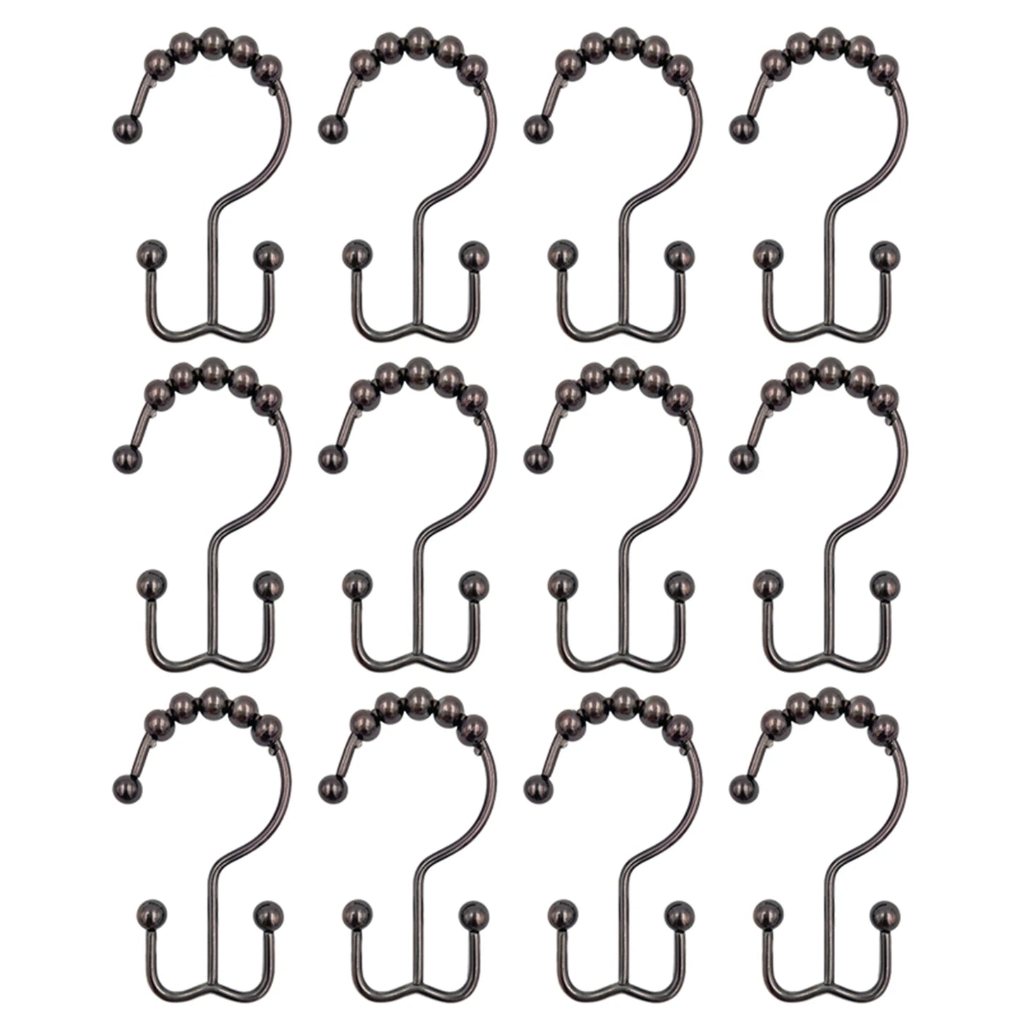 12pcs Metal Double Sided Shower Hooks Glides Rollers Multipurpose Rustproof Shower Curtain Rings For Shower Liner Curtain Rods Peaceful Pleasures Health and Wellness Bronze As Shown