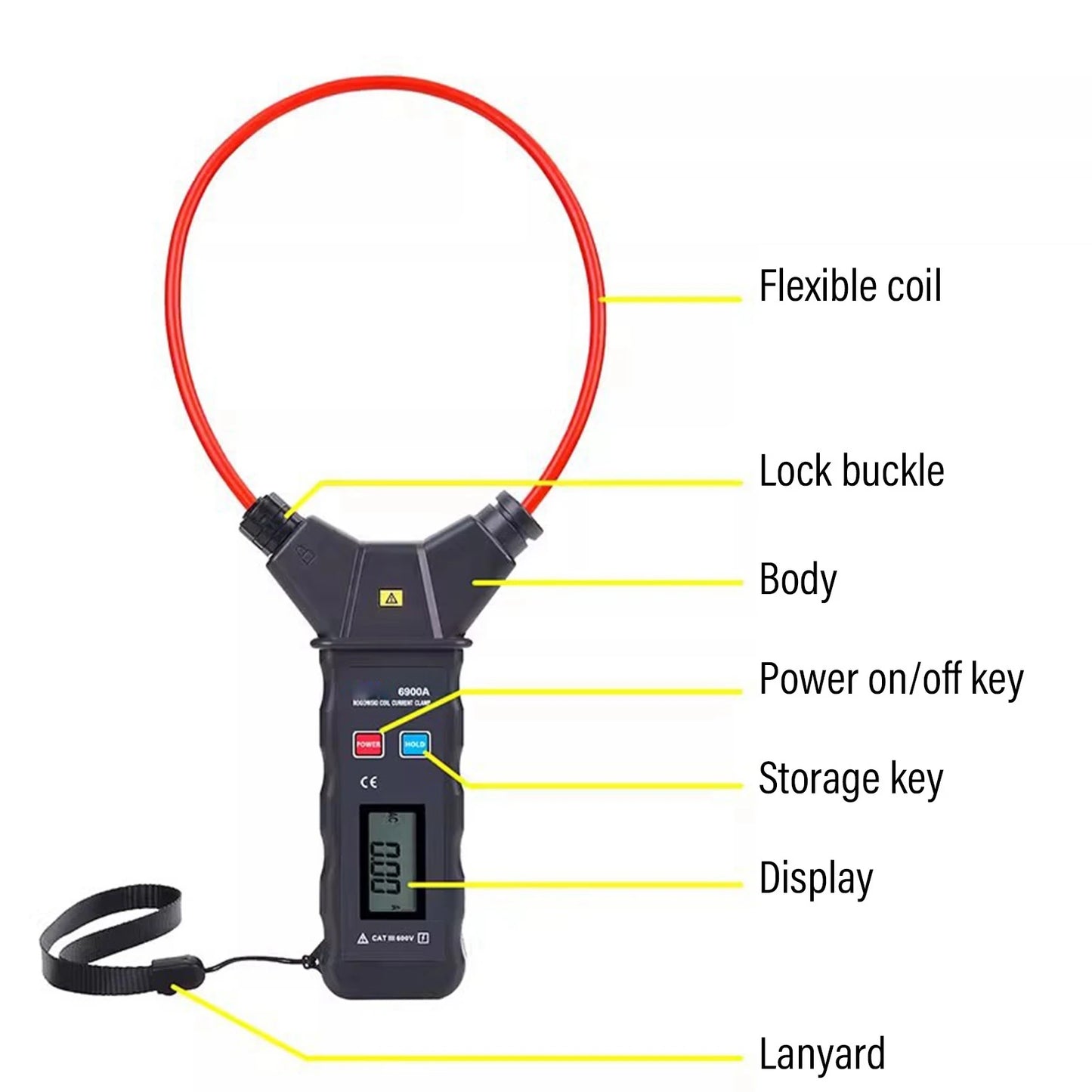 AC Current Clamp Meter Strong Anti Interference Backlit LCD Display Peak Hold Flexible Coil Current Clamp Meter for Industrial Peaceful Pleasures Health and Wellness