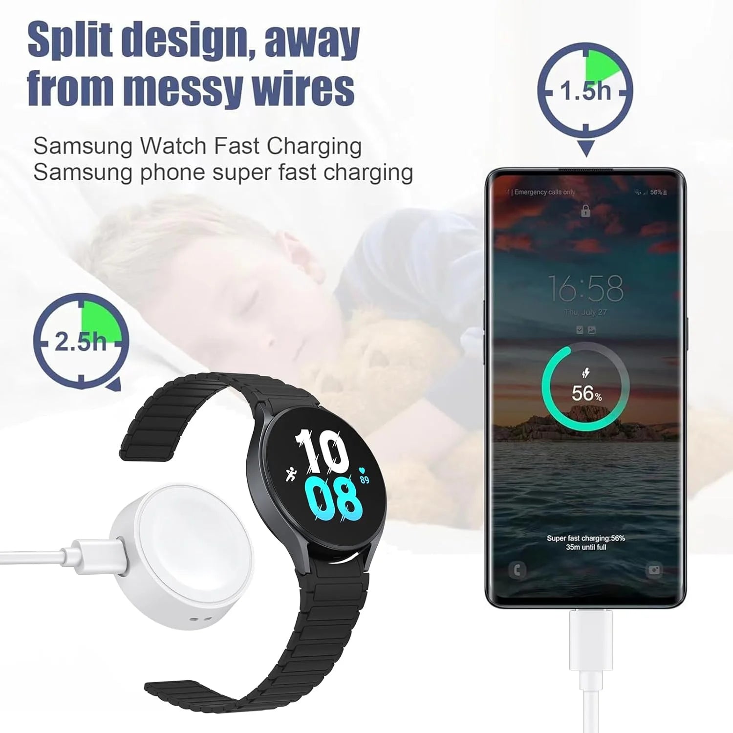 For Samsung Galaxy 8/7/6/6 Classic/Watch 5/5 Pro/4/Active/2USB Charger Smart Watch Accessories Fast Charger Replacement Charger Peaceful Pleasures Health and Wellness