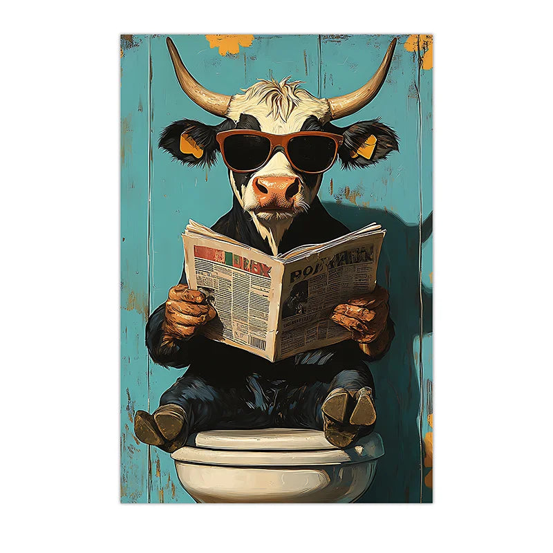 Retro Funny Cow Canvas Poster | Vintage Bathroom Wall Art Canvas Wall Art Peaceful Pleasures Health and Wellness 04 50x70cm NoFrame China Mainland