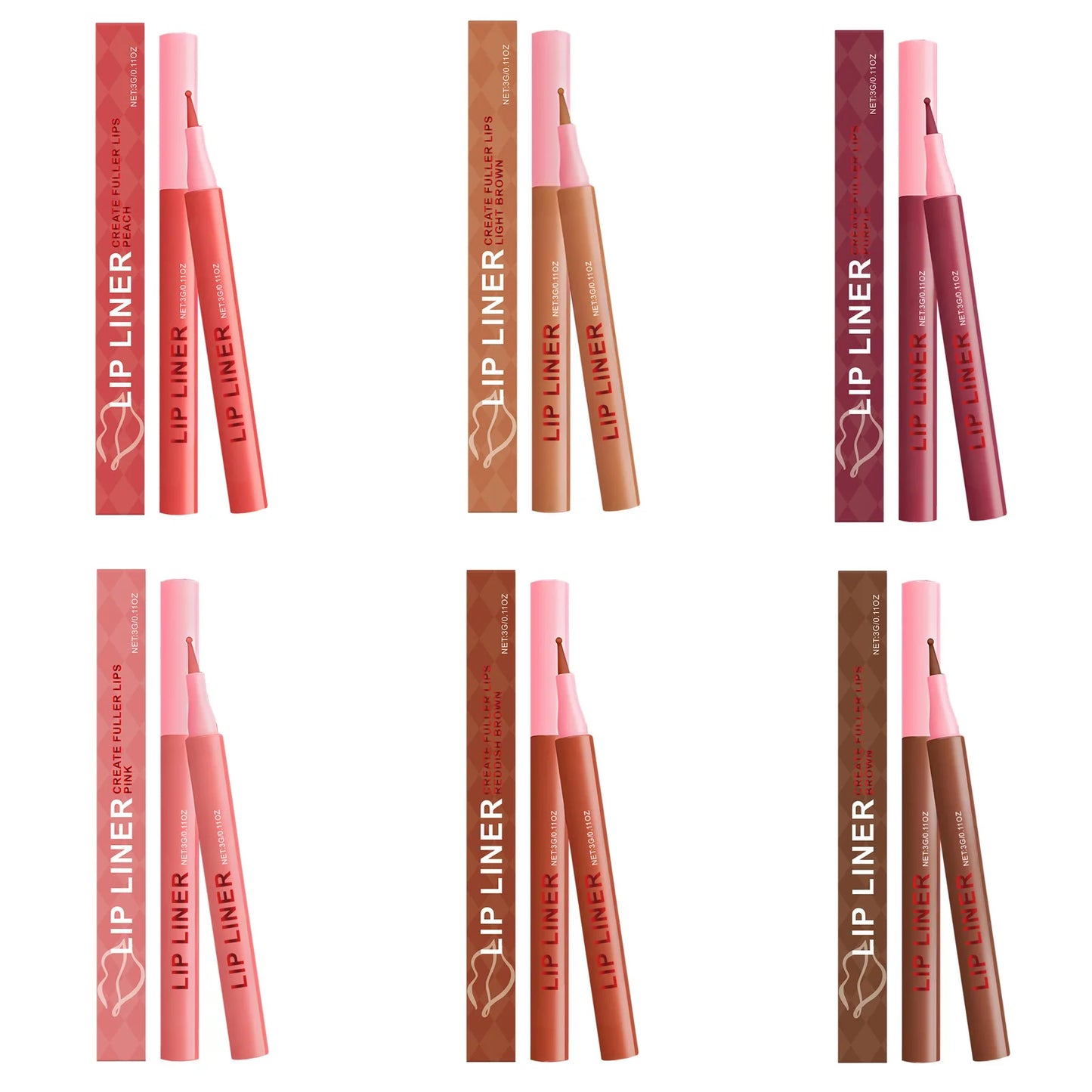 Waterproof Matte Lip Liner Pencil – 6 Colors, Long-Lasting