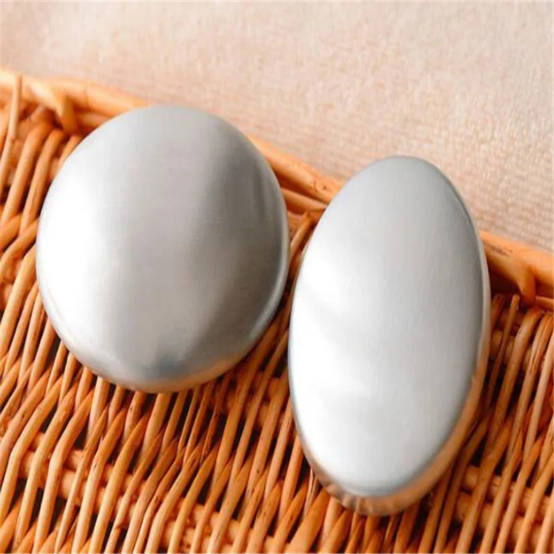 1/2Pcs Stainless Steel Soap Oval Shape Odor Remover Eliminates Garlic Onion Fish Smell for Kitchen and Bathroom Use Peaceful Pleasures Health and Wellness