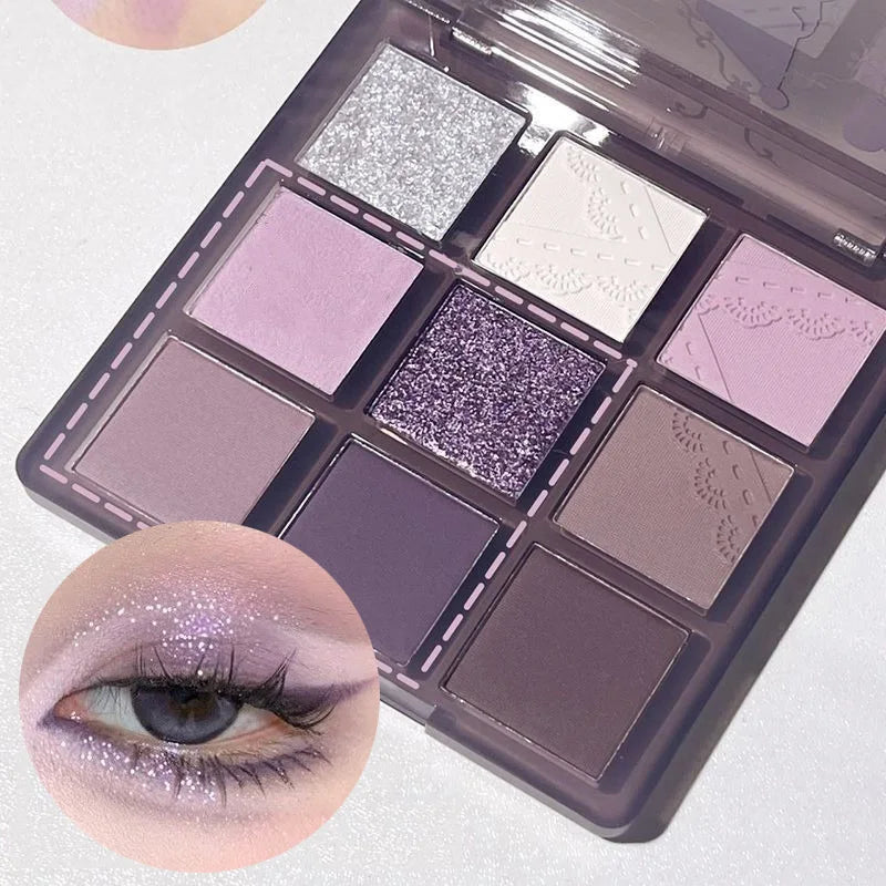 Purple Lavender 9-Color Glitter Eyeshadow Palette | Waterproof