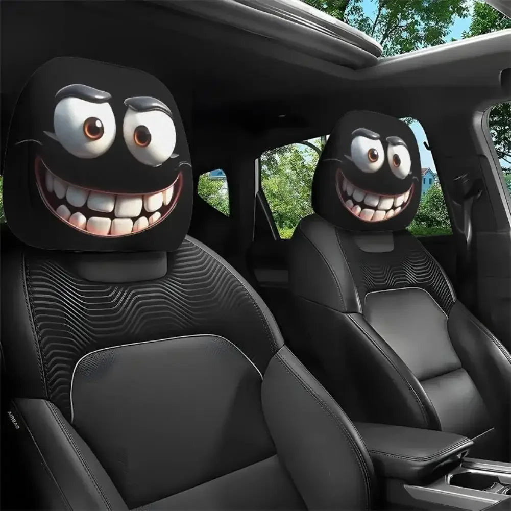 2pcs Halloween Decoration Black Skull Car Print Headrest Cover Universal Stretchy Spooky Fun Universal Head Cover Auto Parts Peaceful Pleasures Health and Wellness