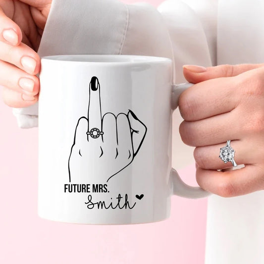 Personalized Name Future Mrs Ring Finger Mug Wedding Bachelorette Party Bridal Shower Decoration Supplies Custom Name Fiance Cup Peaceful Pleasures Health and Wellness