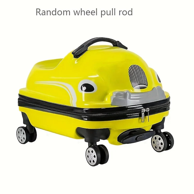 20-Inch Cartoon Car Kids' Pull-Along Suitcase with Spinner Wheels, 88.18LB Capacity, ABS PC Shell, Iron Handle, Zipper Closure Peaceful Pleasures Health and Wellness Yellow