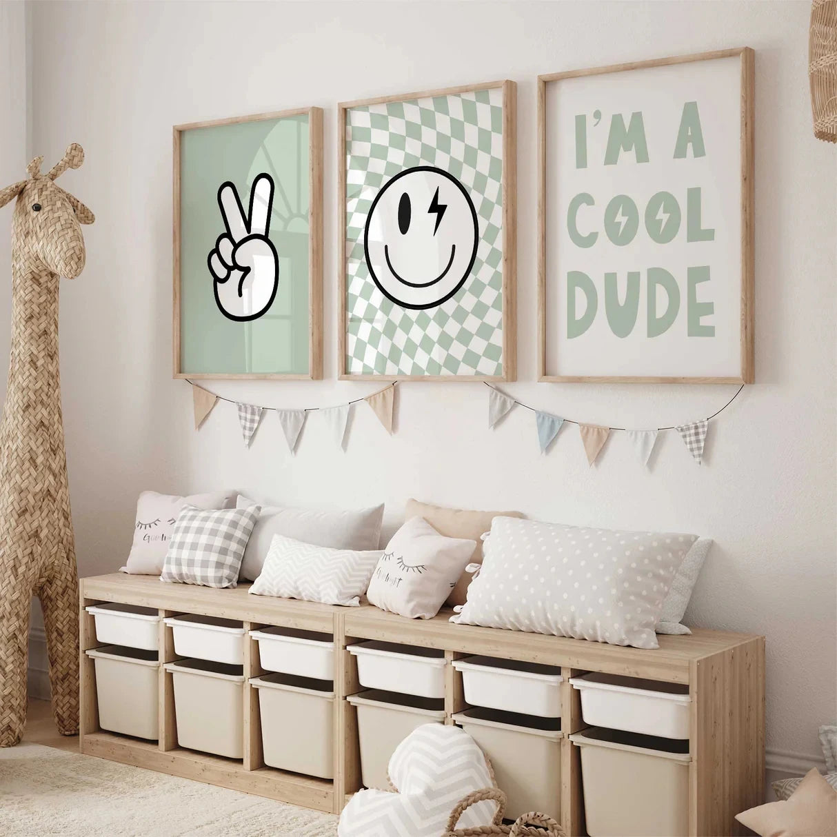 3-Piece Green Cool Dude Canvas Wall Art | Boys Room Decor