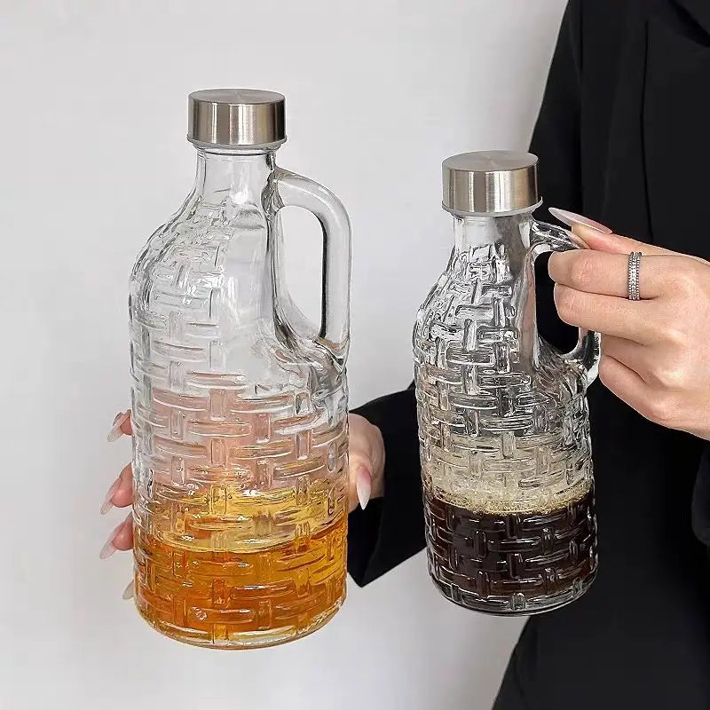 Creative Handle Glass Sealed Bottle Dispenser Wine Jug Kitchen Oil Vinegar Cruet Kitchen Gadgets Kitchen Tools Peaceful Pleasures Health and Wellness