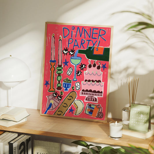 Modern Pink Dinner Party Canvas Wall Art Print | Home Decor Canvas Wall Art Peaceful Pleasures Health and Wellness G4869 30x40cm Metal Framed